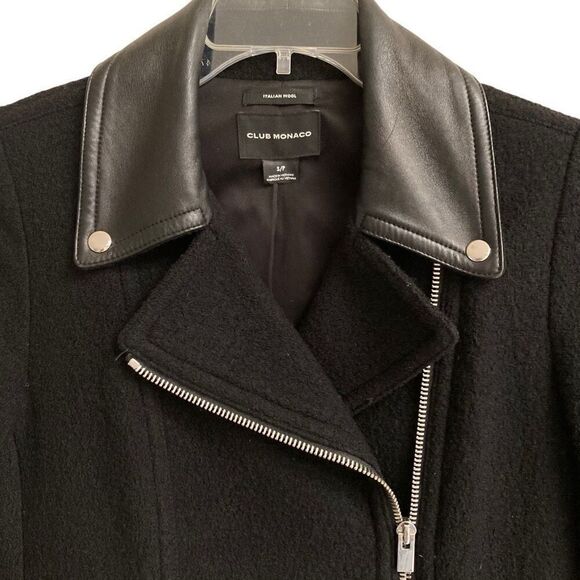 Club Monaco Reeta Italian Wool Leather Moto long jacket women’s S biker trench c - Picture 6 of 12